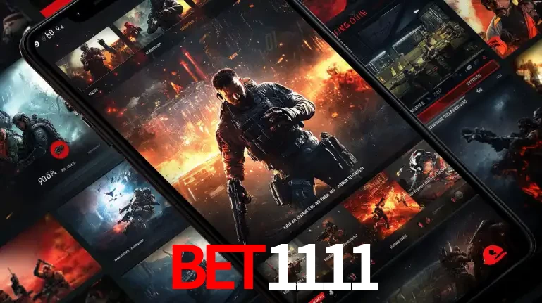 Tela de um celular exibindo uma galeria de jogos de tiro com temática militar, mostrando a variedade de e-sports disponíveis para apostas na plataforma de entretenimento bet1111.
