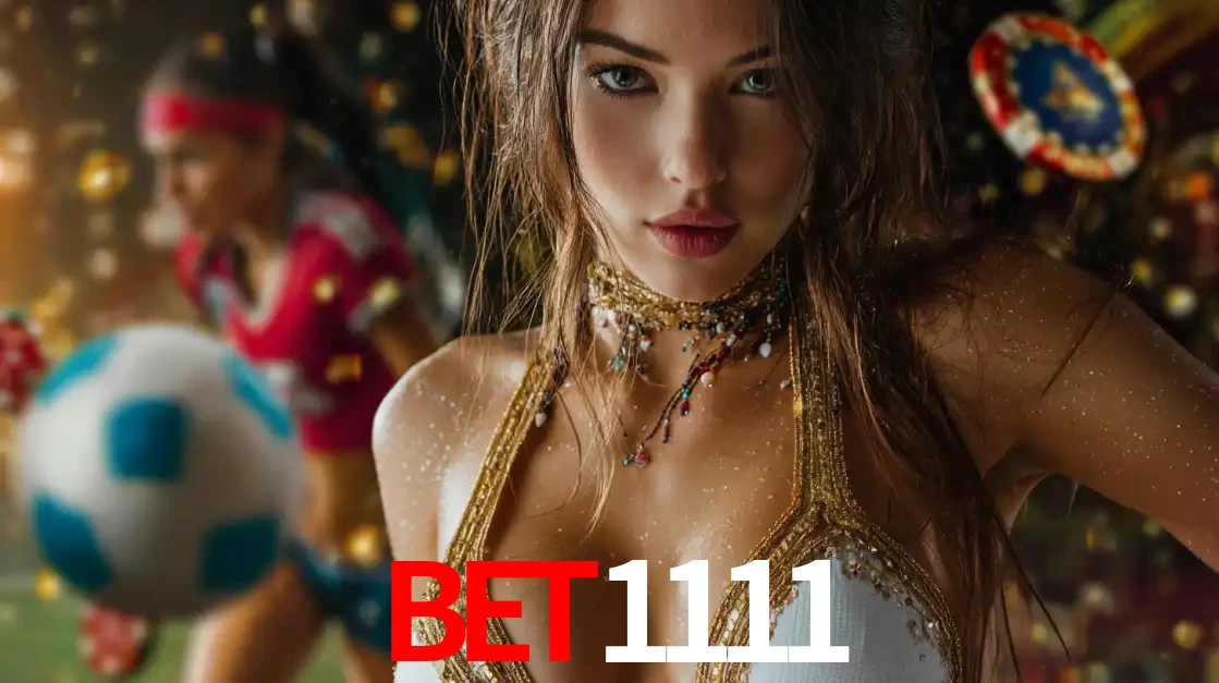 Mulher elegante representando a combinação de glamour e emoção das apostas esportivas, com uma jogadora de futebol ao fundo, destacando a ação no bet1111.