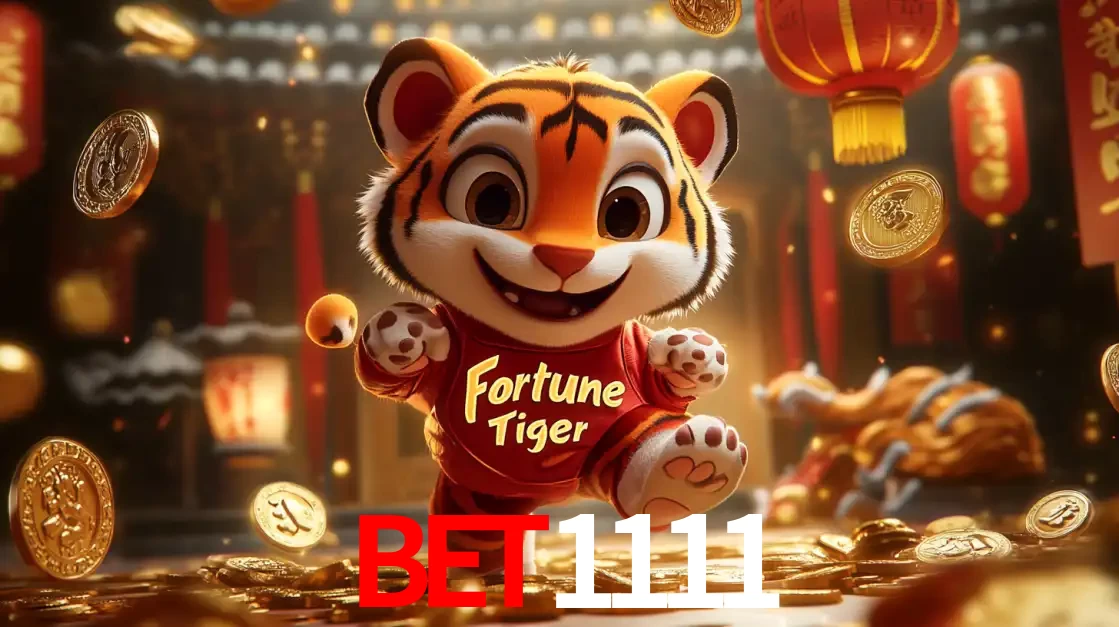 O alegre personagem do Fortune Tiger correndo sobre um caminho de moedas de ouro, simbolizando os grandes prêmios e a diversão do popular jogo de slot do bet1111.