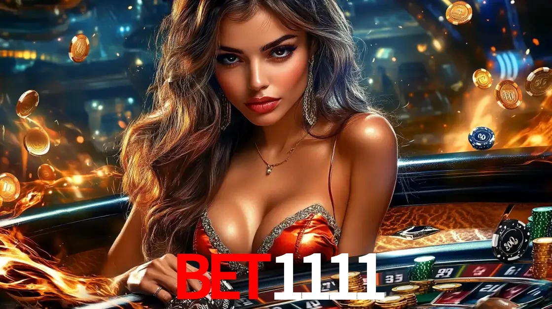 Mulher glamourosa em uma mesa de roleta com um fundo de chamas e moedas voadoras, pronta para fazer sua aposta e ganhar grandes prêmios no cassino ao vivo bet1111.